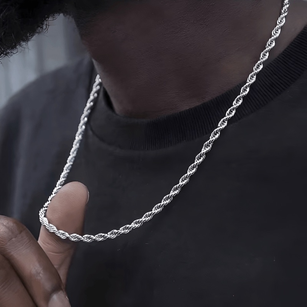 Waterproof Silver Rope Chain Necklace*3mm Rope Chain*Tarnish Free